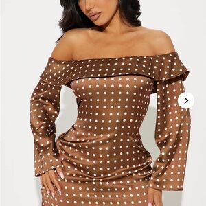 Fashion Nova Marisol Polka Dot Mini Dress - Brown/combo